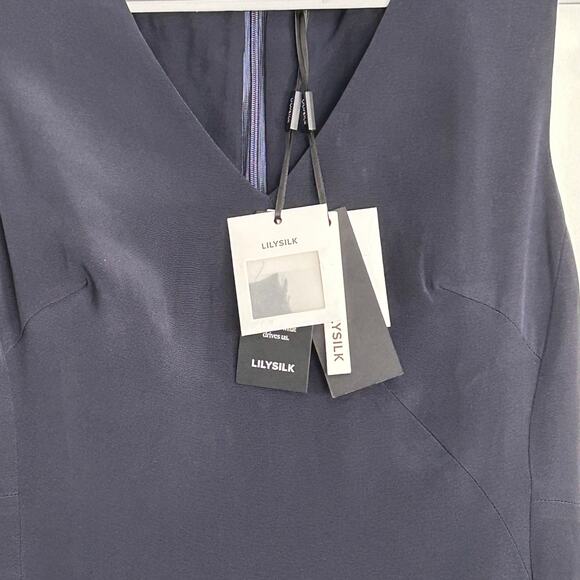 Lilysilk Navy Blue 100% Mulberry Silk Casual Career Sleeveless Dress NWT Size 4 - Picture 8 of 11